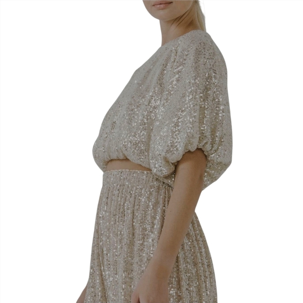 NWT Endless Rose Sequin Puff Sleeve Crop Top - Picture 9 of 9